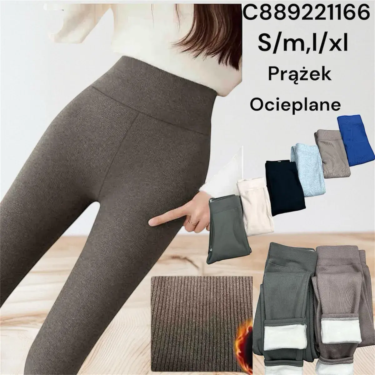 Prążkowane ocieplane legginsy damskie S/M, L/XL wielokolorowe