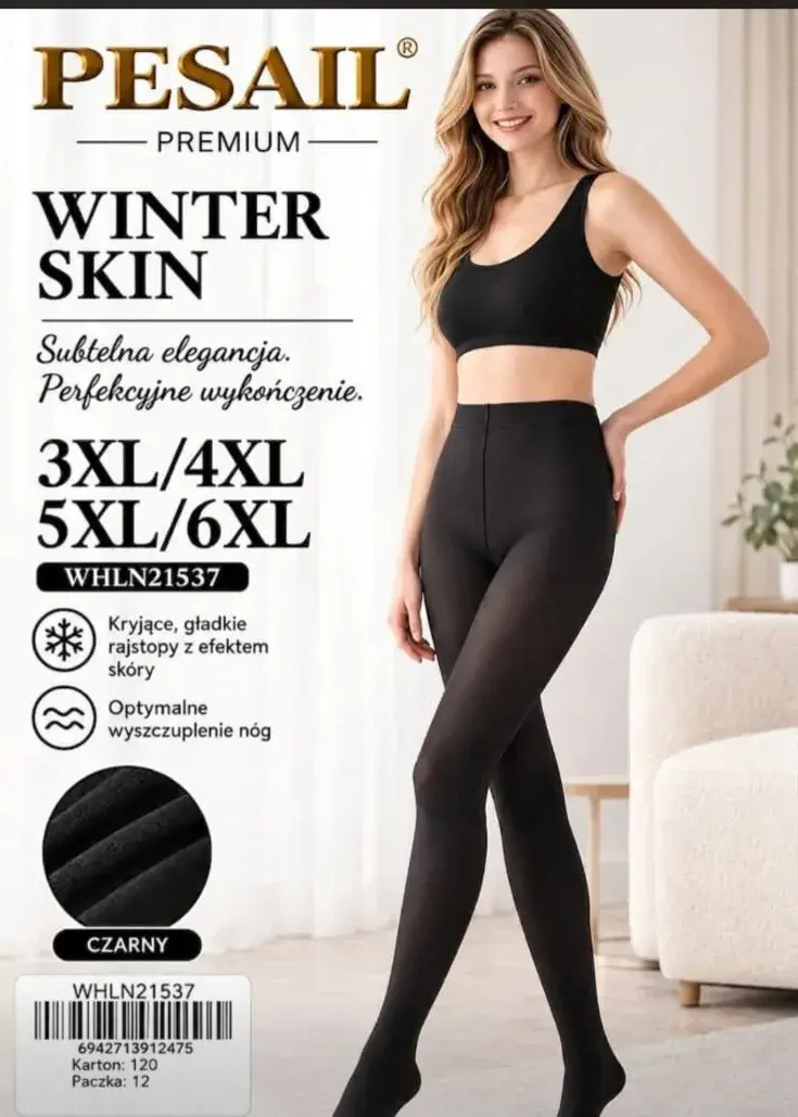 Rajstopy Pesail Premium Winter Skin czarne 3XL-6XL