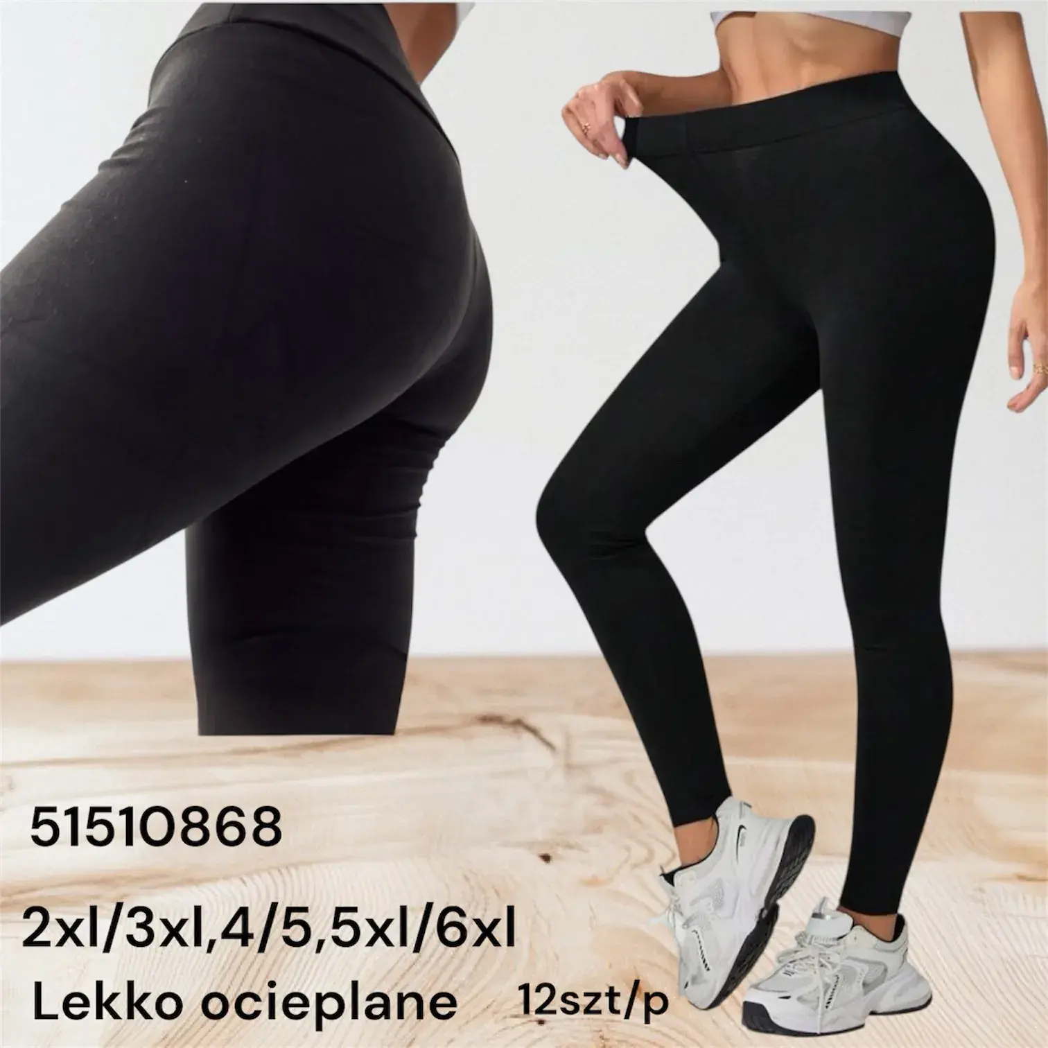 Leggingsy damskie czarne lekko ocieplane 2XL-6XL