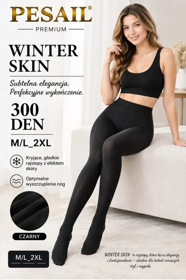Pesail Premium Winter Skin 300 DEN czarne rajstopy M/L-2XL