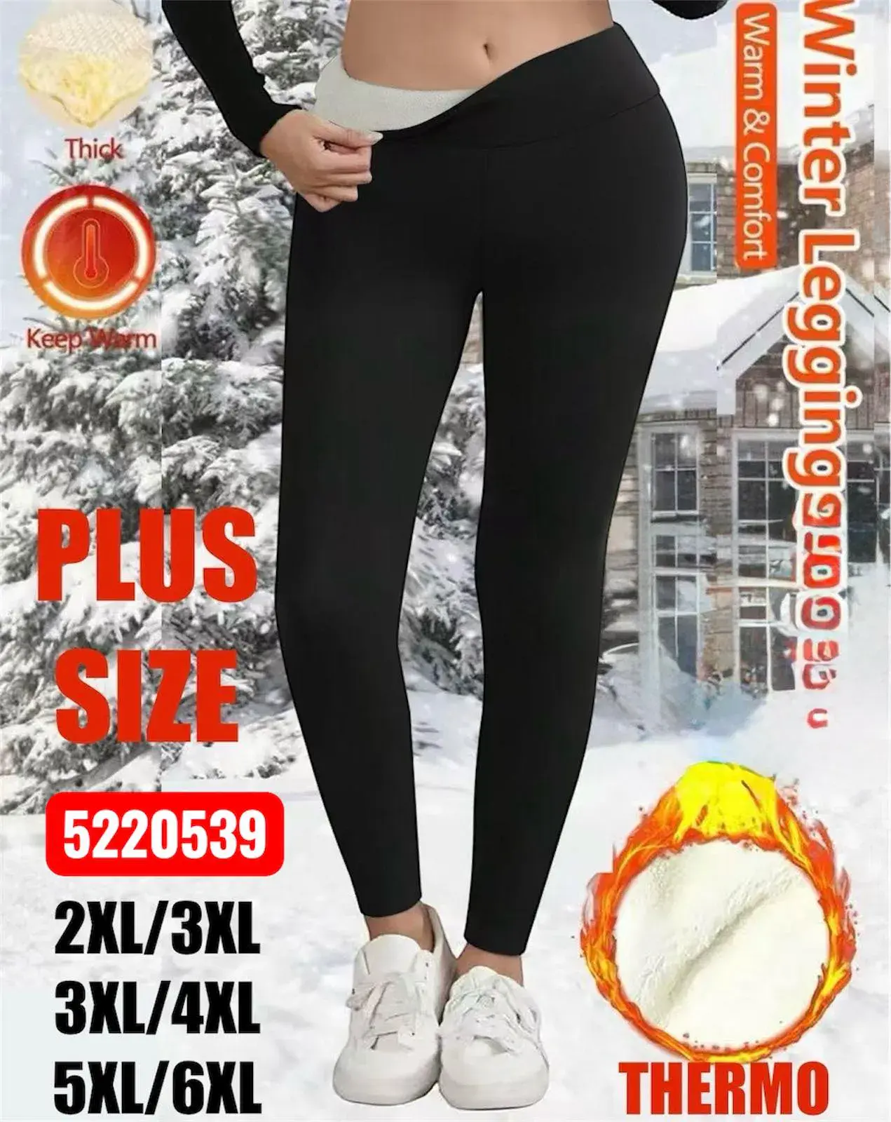 Legginsy damskie termoaktywne plus size 2XL-6XL czarne