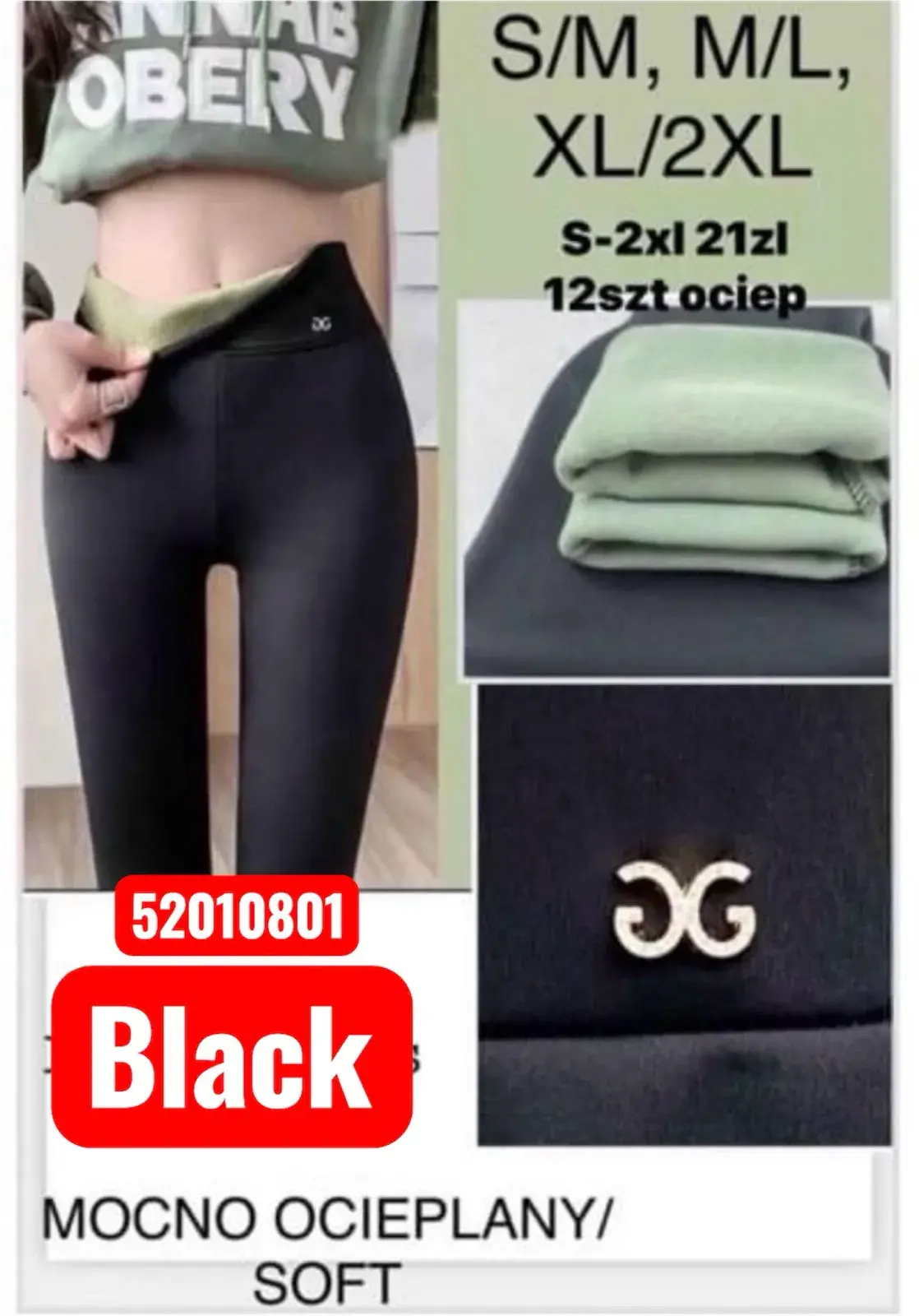 Legginsy damskie termoaktywne czarne S-2XL, 12 szt