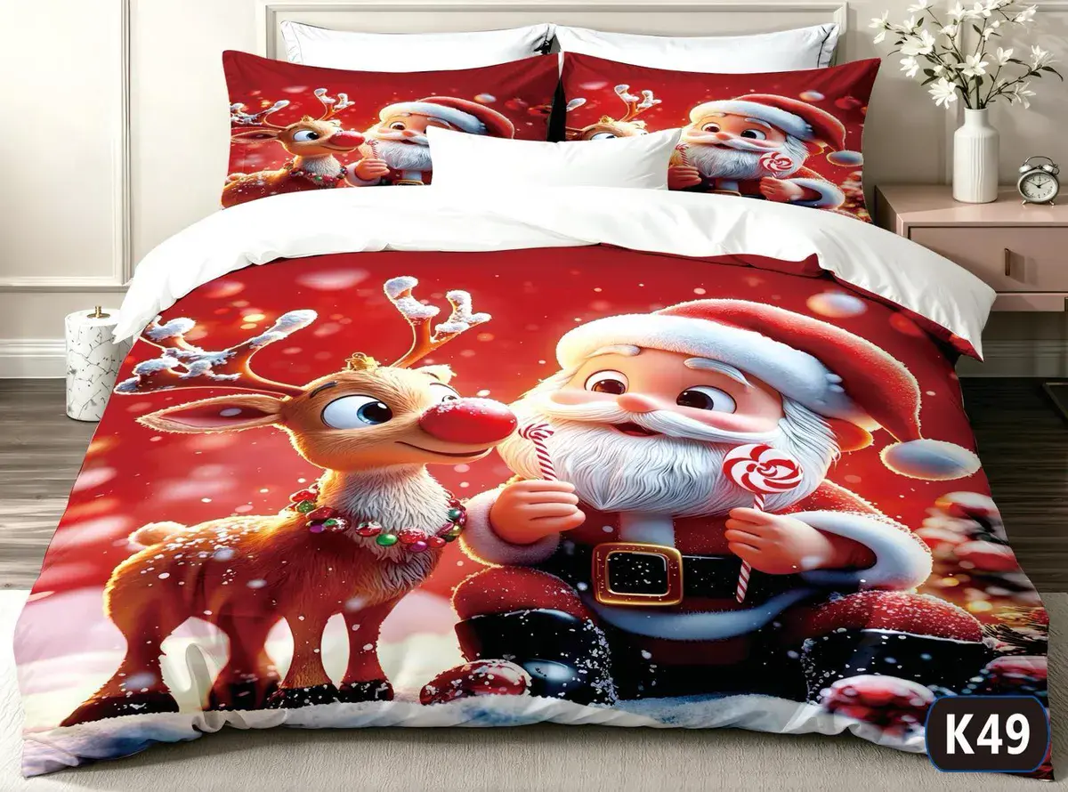 Komplet pościeli Milano 5D świąteczny czerwony 200x220 cm 4 części – wzór 3