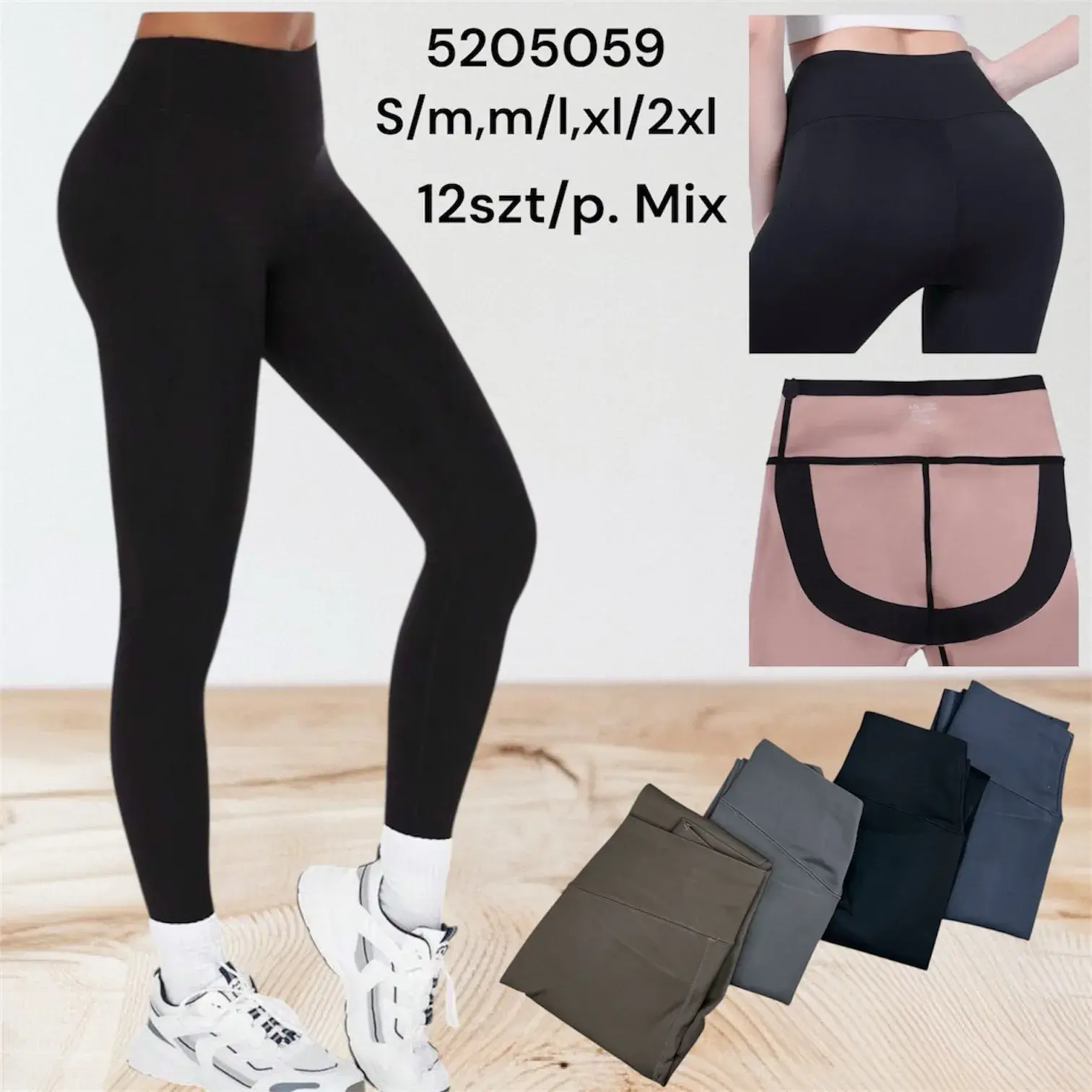 Leggingsy damskie S/M, M/L, XL/2XL, mix kolorów, 12 szt