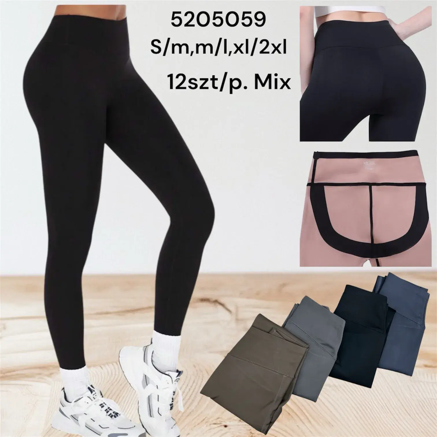 Legginsy damskie S/M, M/L, XL/2XL, mix kolorów, 12 szt