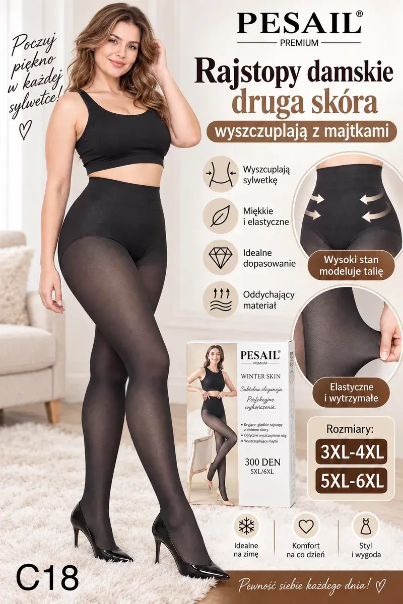 Rajstopy damskie wyszczuplające z majtkami 3-6XL czarne