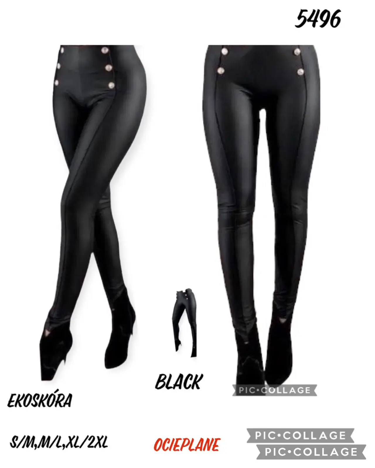 Legginsy damskie czarne eko-skóra S/M/L/XL