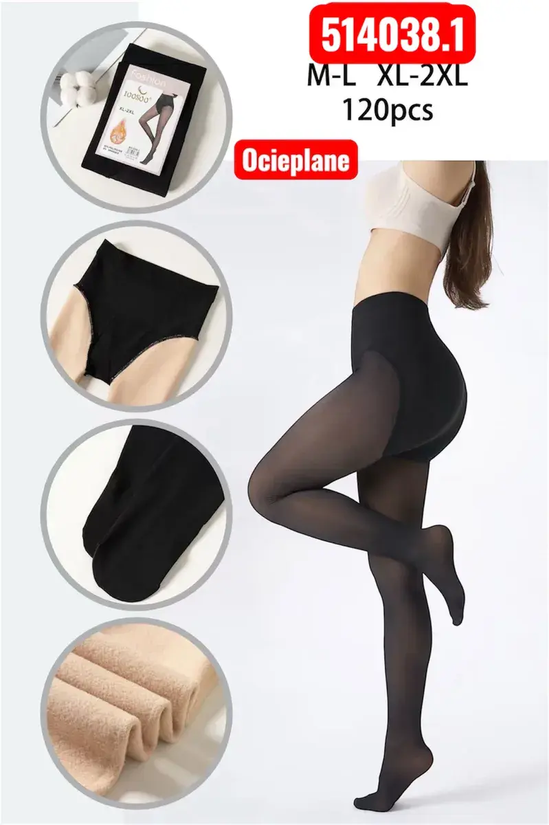 Czarne ocieplane rajstopy damskie M-L i XL-2XL