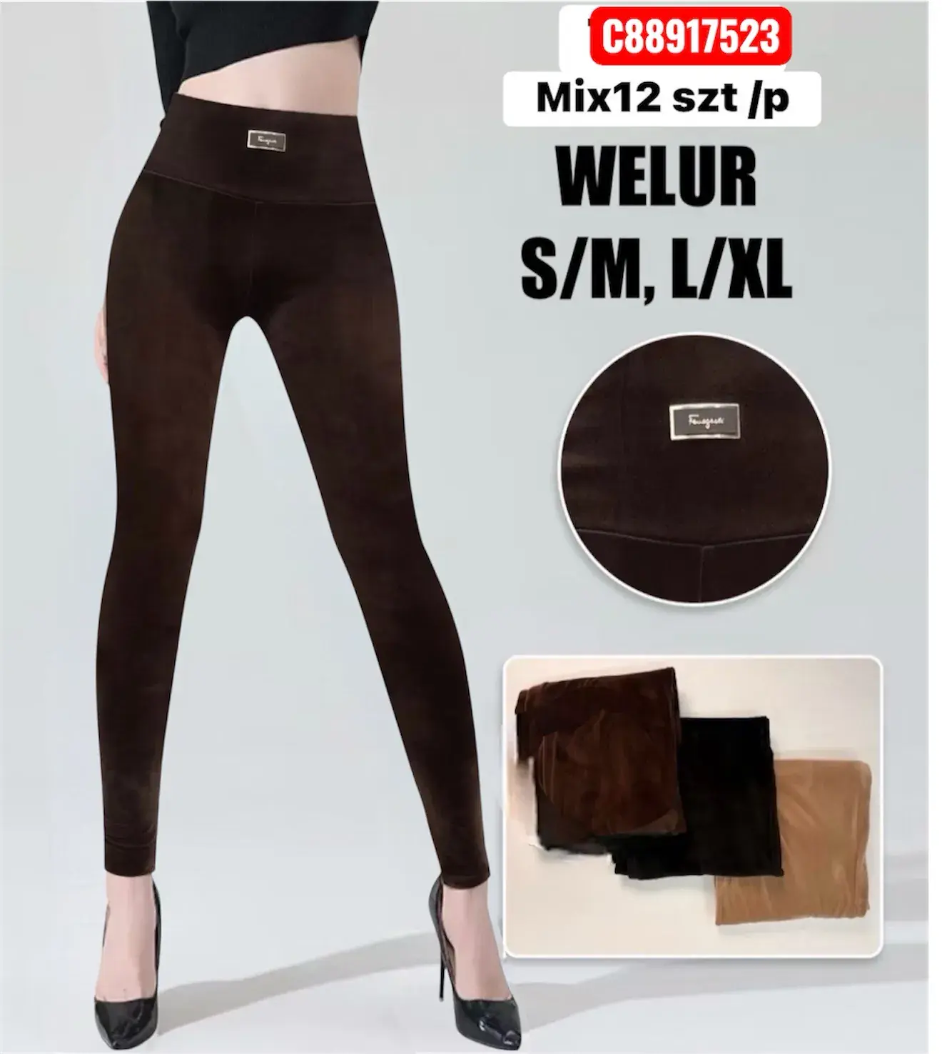 Legginsy damskie welurowe S/M, L/XL mix 12 szt
