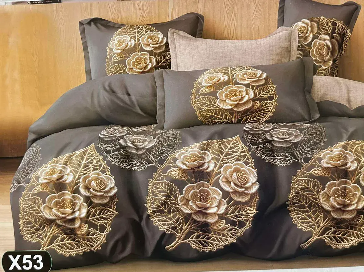 Komplet pościeli Milano 5D 160x200 satyna bawełniana brązowa z haftem