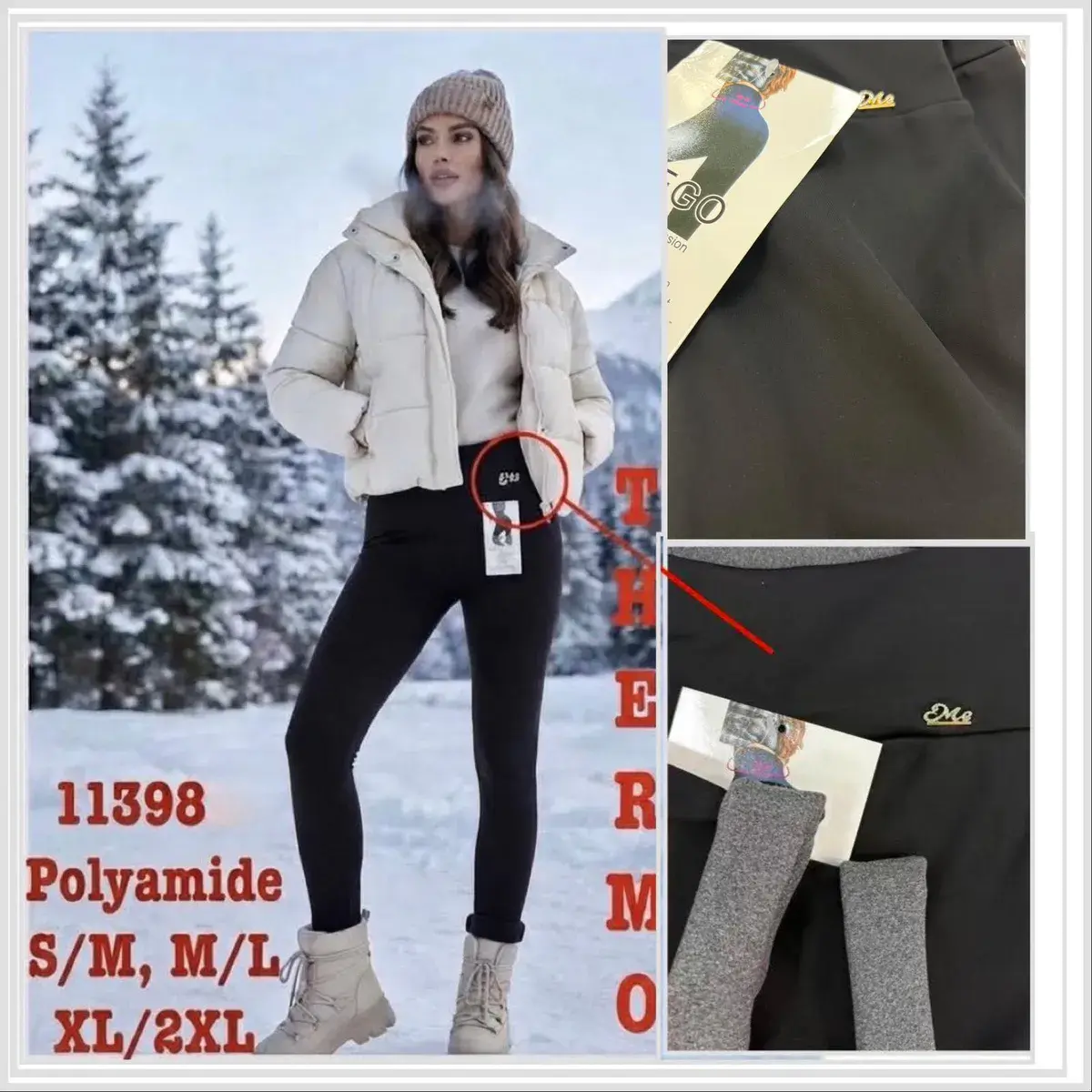 Legginsy damskie czarne z poliamidu S-2XL termo
