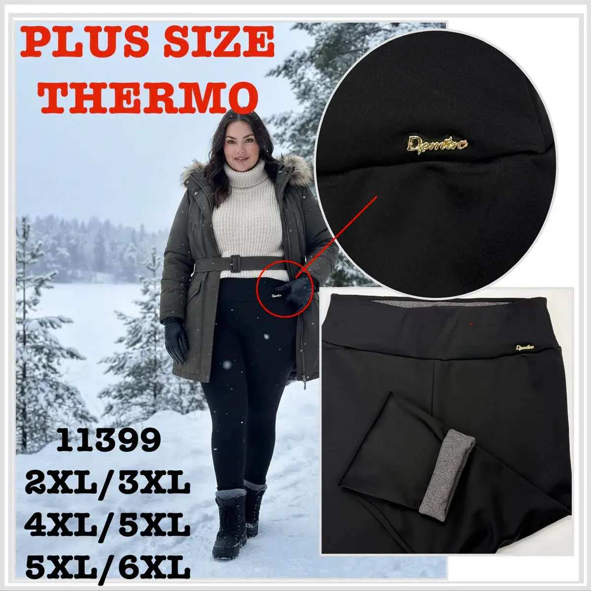Legginsy damskie plus size czarne termo 2XL-6XL