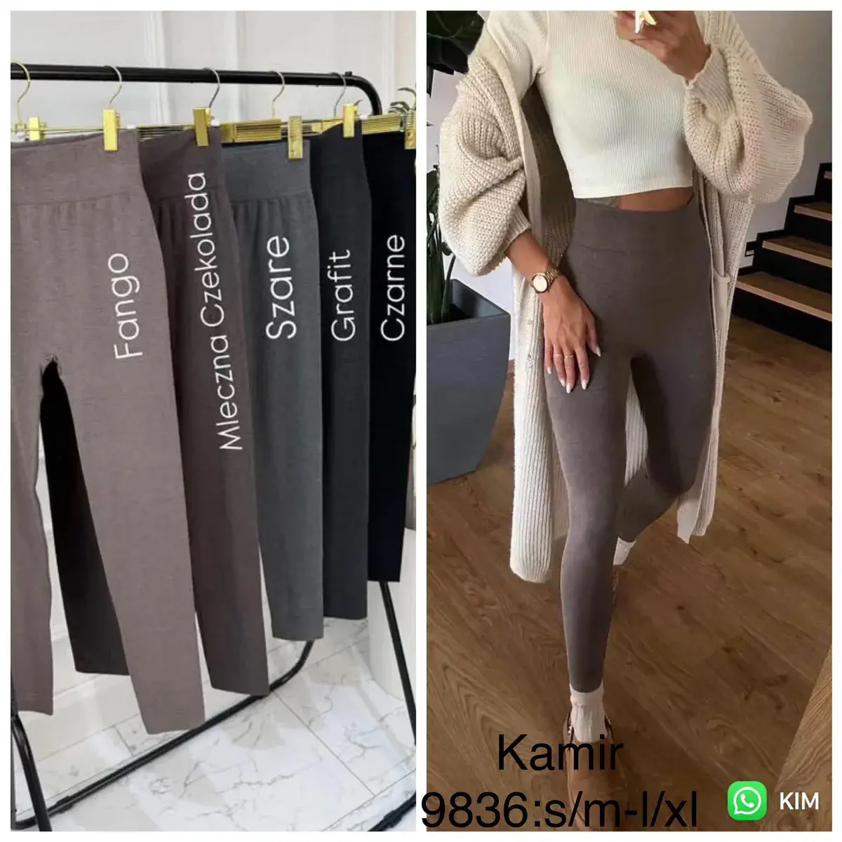 Legginsy damskie Kamir w kolorze mlecznej czekolady, rozmiar S-XL