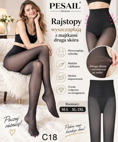 Rajstopy wyszczuplające z majtkami druga skóra czarne M-2XL