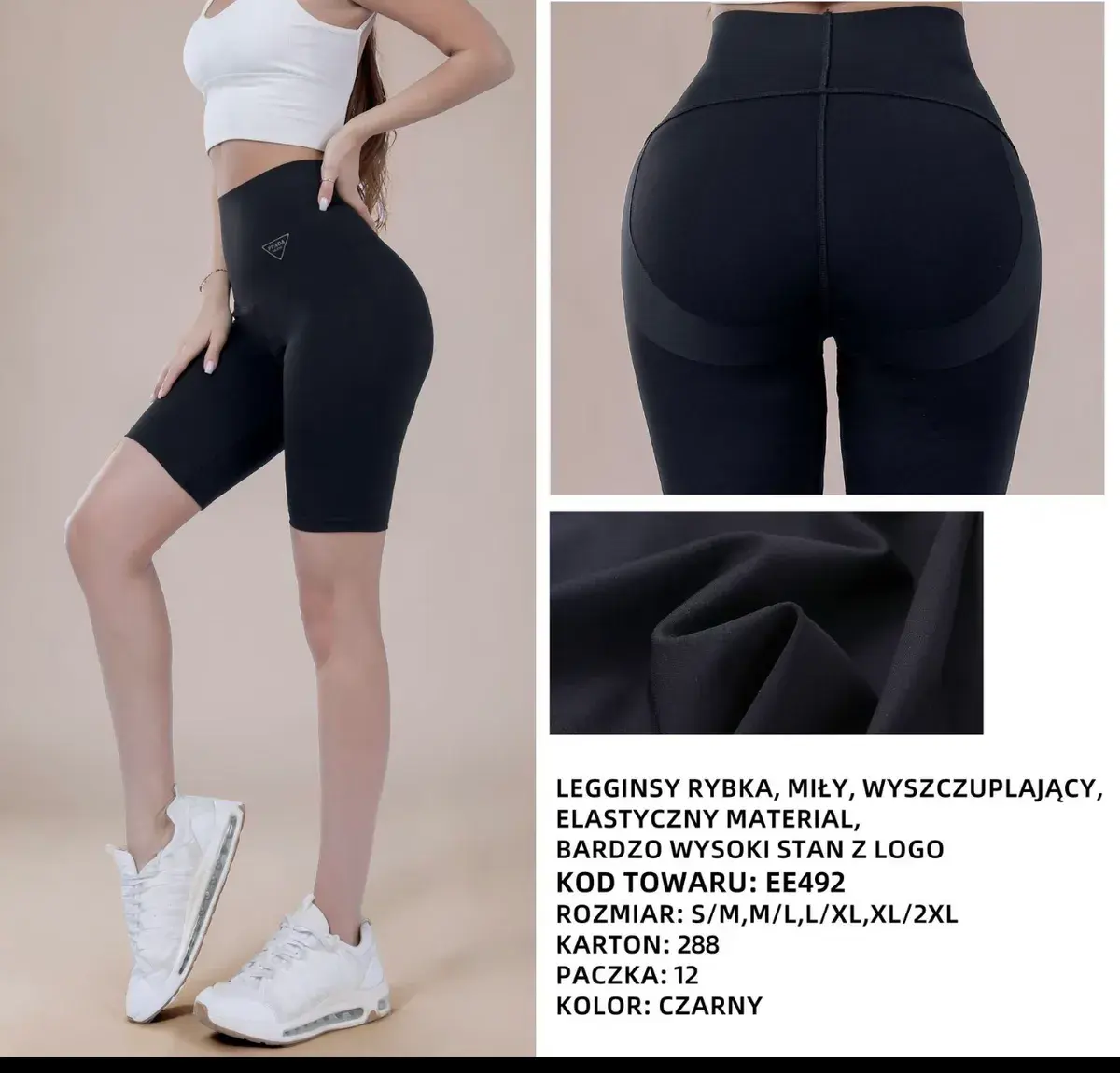 Legginsy damskie czarne wyszczuplające z wysokim stanem i logo
