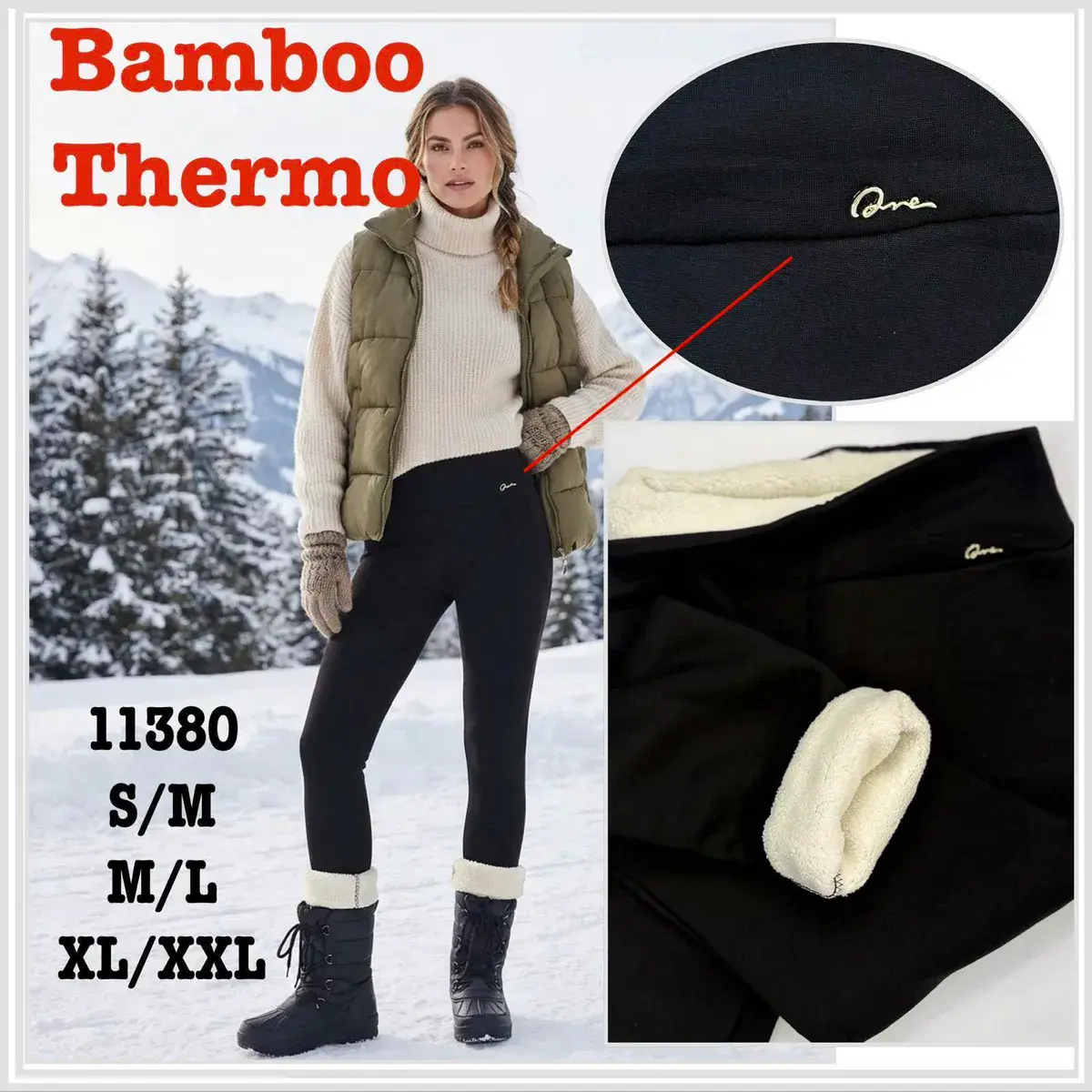 Legginsy Bamboo Thermo czarne z ociepleniem S-XXL