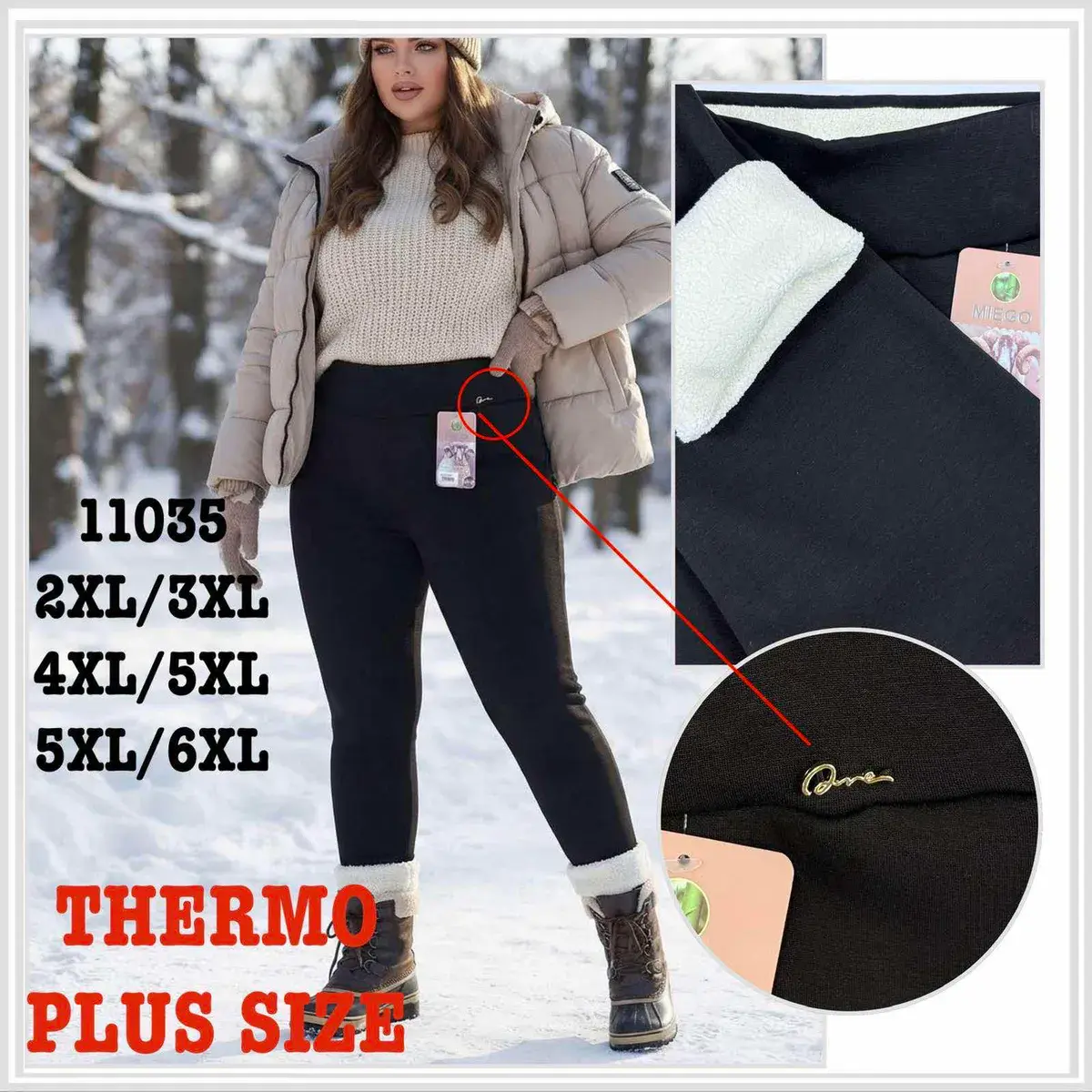 Legginsy damskie czarne ocieplane Thermo Plus Size 2XL-6XL