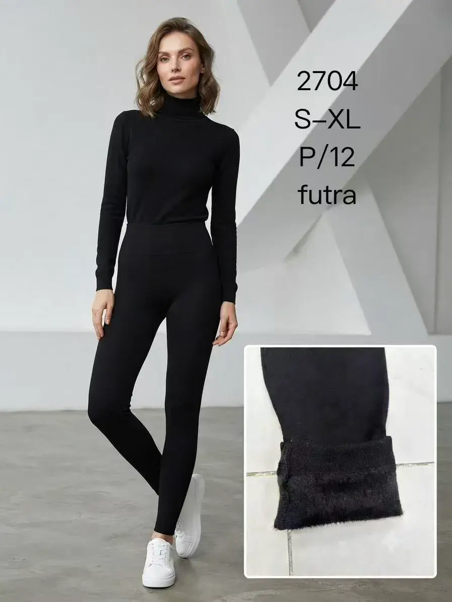 Legginsy damskie czarne ocieplane futerkiem S-XL 2704