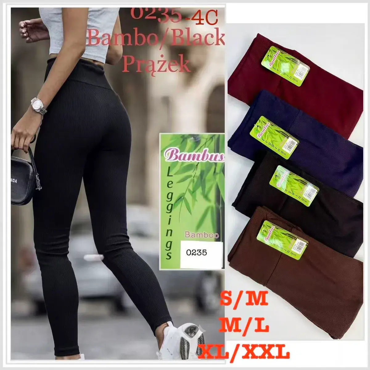 Legginsy prążkowane bambusowe czarne S/M, M/L, XL/XXL