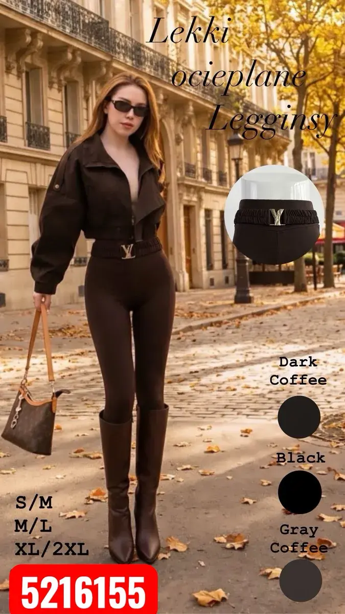 Legginsy lekkie ocieplane dark coffee z ozdobnym paskiem