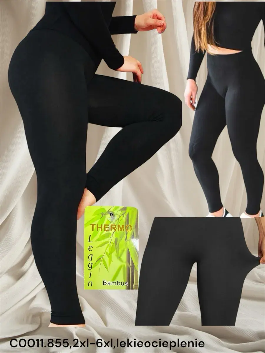 Legginsy termiczne bambusowe czarne rozmiar 2XL-6XL
