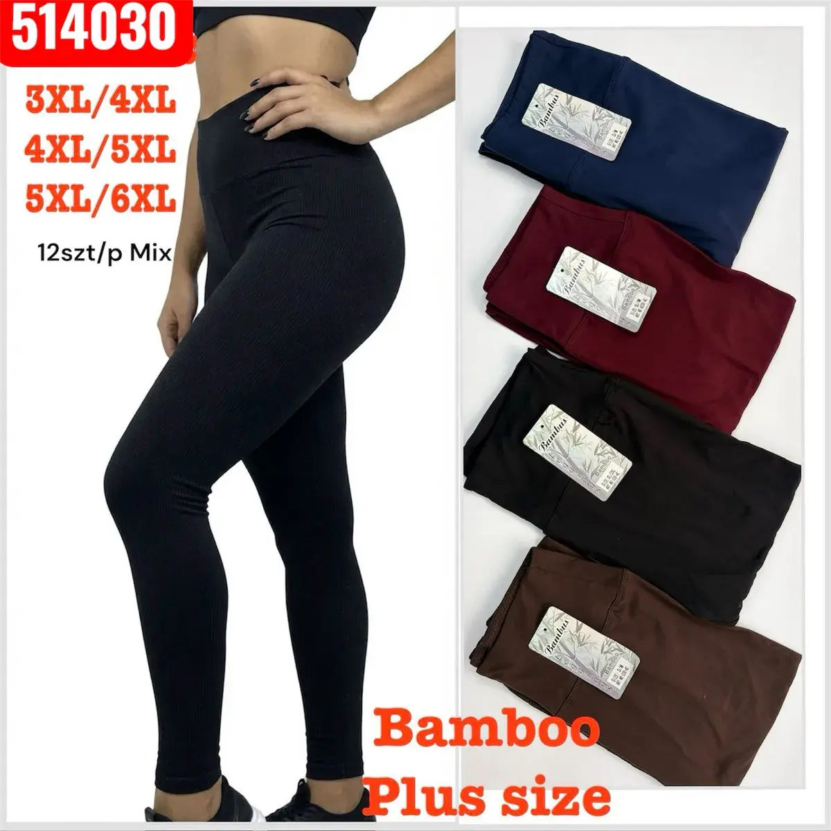 Legginsy damskie plus size bambusowe mix kolorów 3XL-6XL