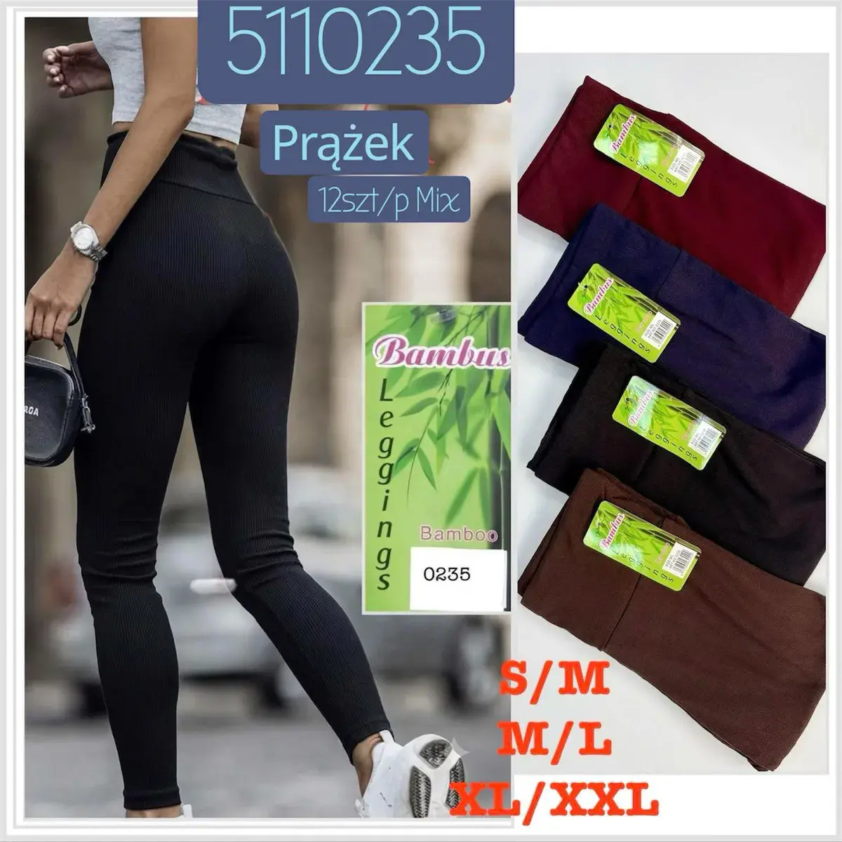 Legginsy prążkowane bambusowe mix kolorów S-XXL