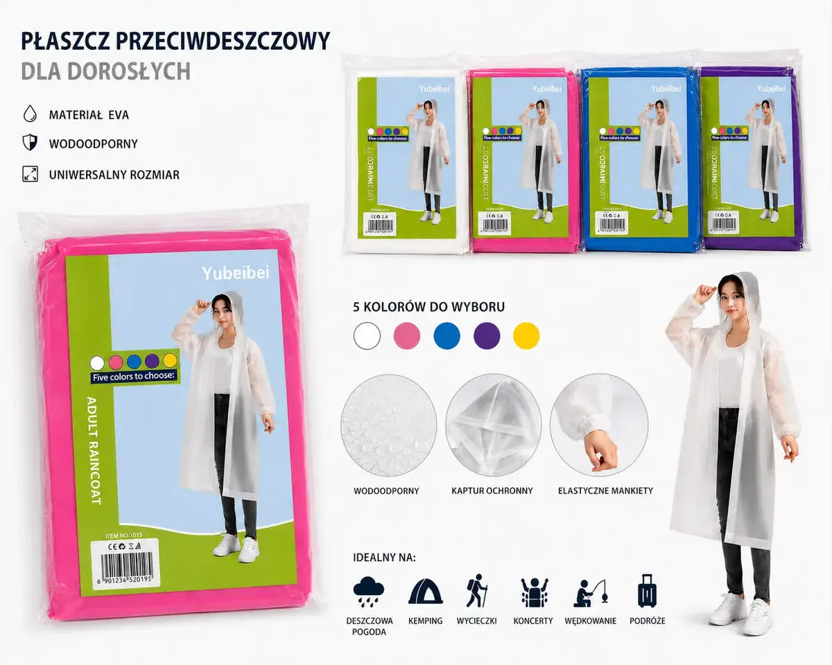 Płaszcz przeciwdeszczowy EVA z kapturem uniwersalny dla dorosłych
