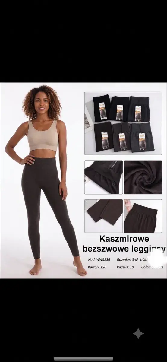 Kaszmirowe bezszwowe legginsy damskie S-XL czarne i szare