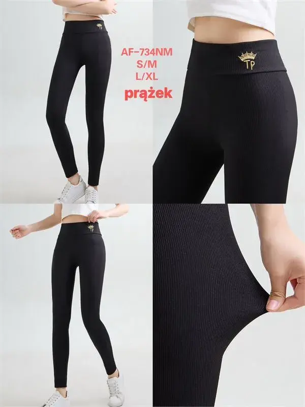 Legginsy damskie czarne prążkowane AF-734NM S/M L/XL