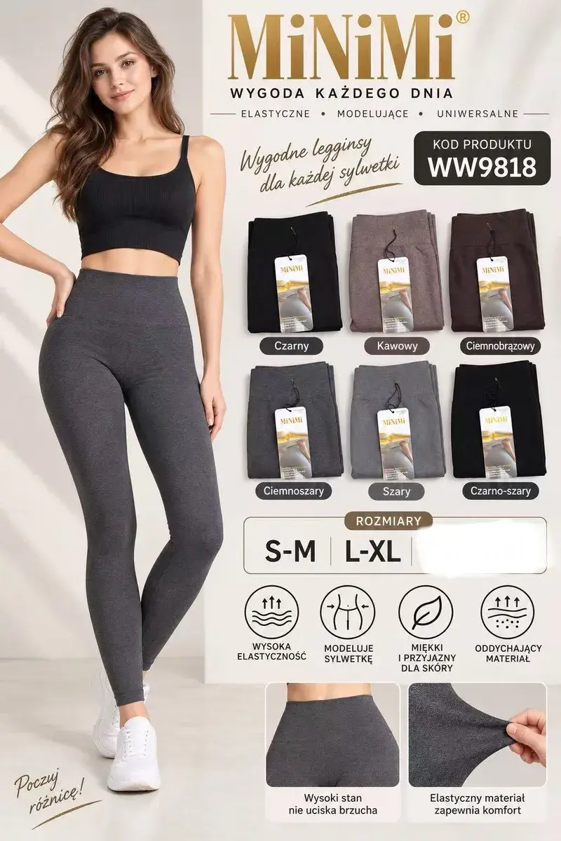 Legginsy Minimi modelujące w wysokim stanie, kolory uniwersalne
