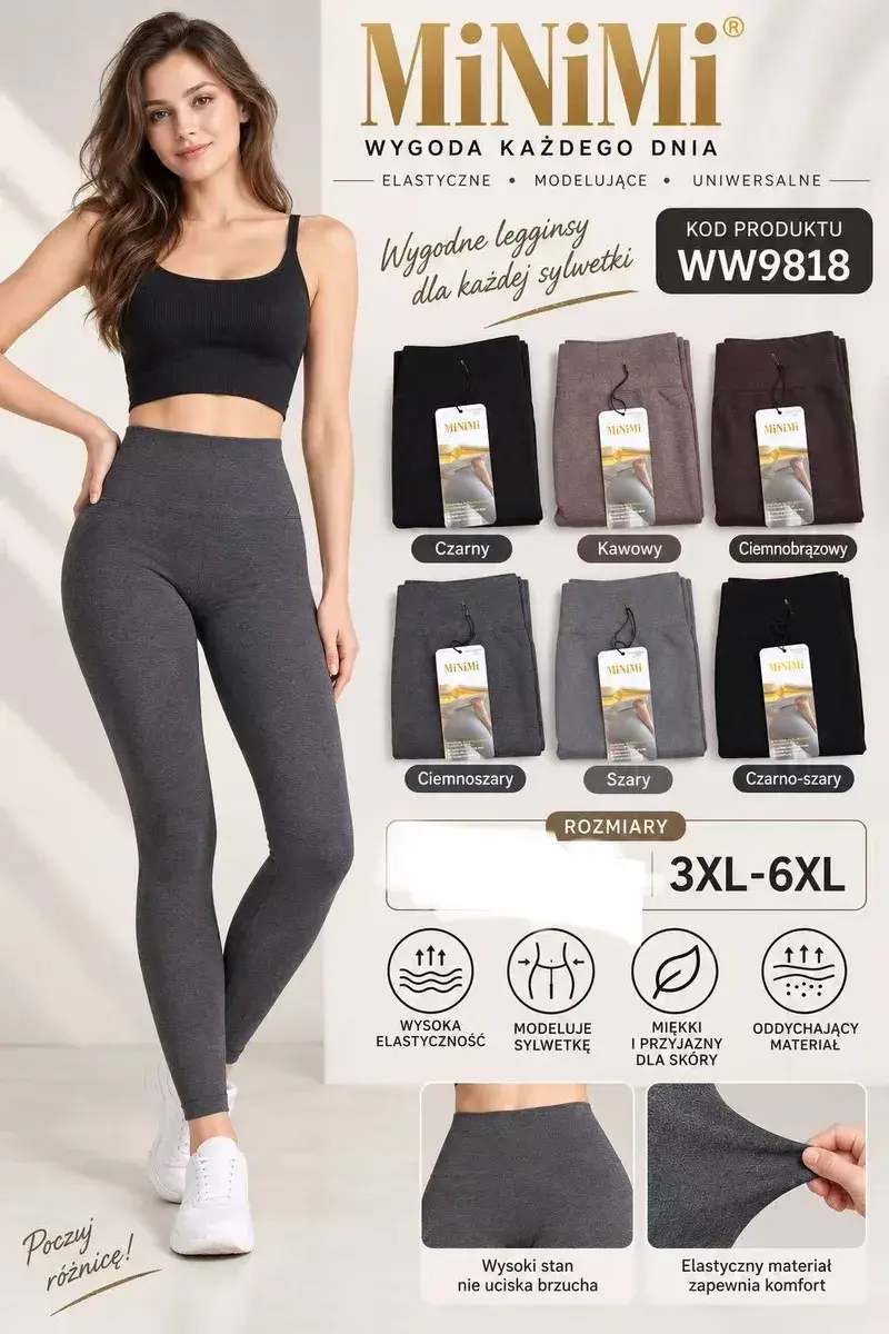 Legginsy MiNiMi elastyczne modelujące 3XL-6XL w 6 kolorach