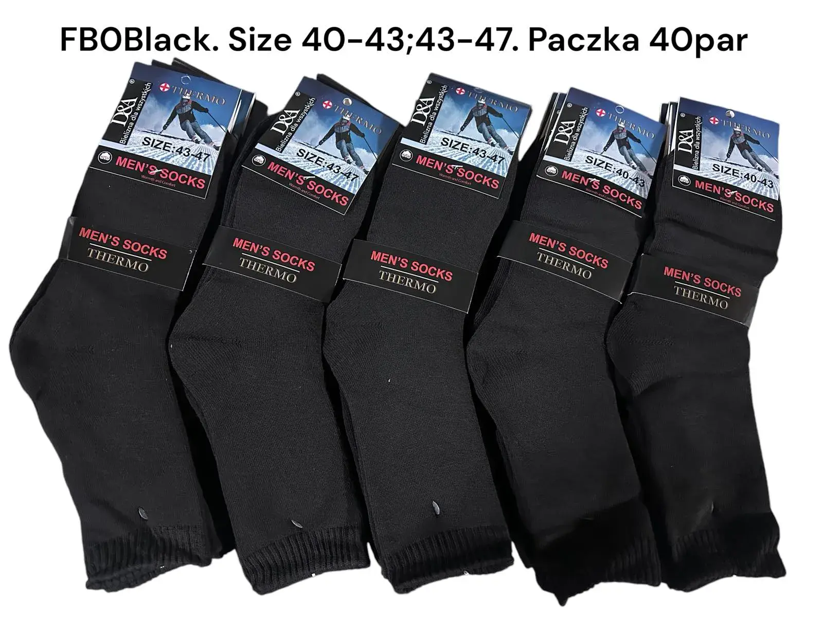 Skarpetki męskie termo FBOB Black rozmiar 40-43/44-47, paczka 40 szt