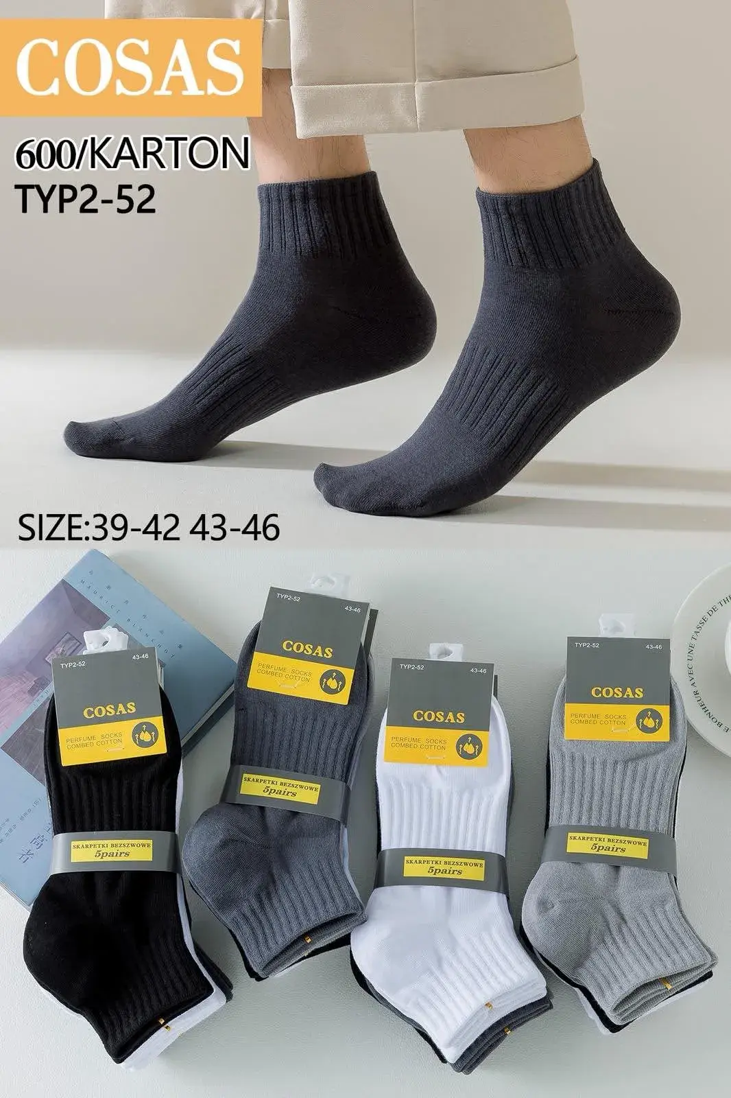 Skarpety męskie Cosas TP2-52, rozmiar 39-44/43-46, 600/karton